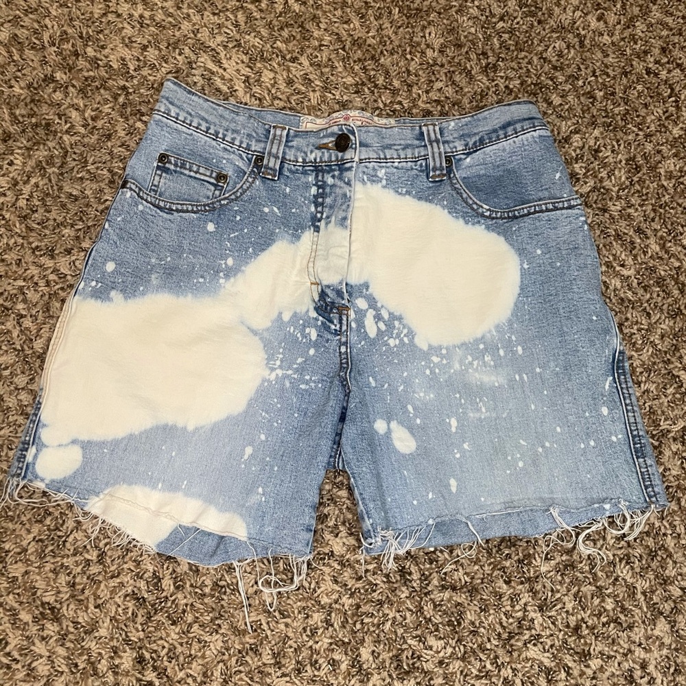 Denim bleach splatter shorts.